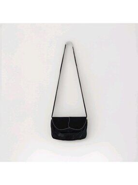 ​Vtg Bruno Magli Black Leather Wave Flap Clutch Convertible Shoulder Bag Italy